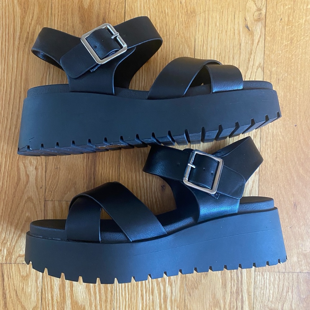 Soda Black Platform Lug Sole Sandals